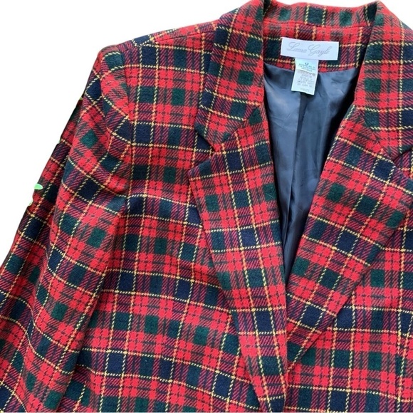 Laura Gayle Wool Blend Plaid Gingham Buttoned Blazer Jacket Red Navy Size 12 - Picture 3 of 6